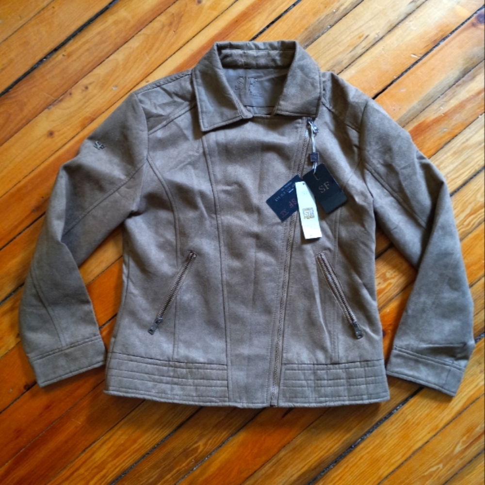 NWT Italian Superlative Fashion tan leather full zip coat never worn size large